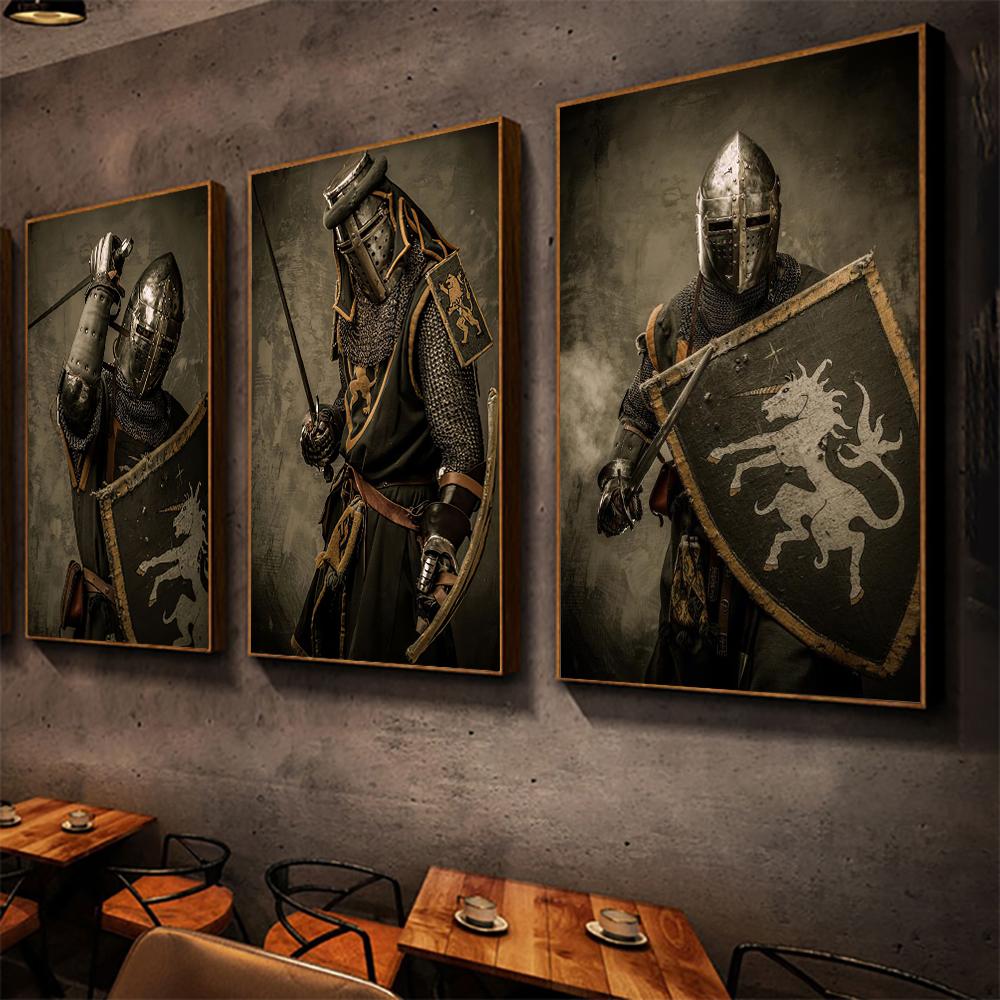 Европейский Рыцарь Плакат Украшение Холст Картина Винтаж Минималистский Средневековый Воин Спальня Декор Гостиной Художественные принты Фреска