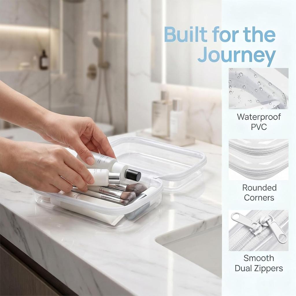 6 PCS Clear Hard Shell Zipper Cases, Diaper Bag Organizer Pouches (2M+4S) | Waterproof Cosmetic Bag, Travel Toiletry Pouch Set