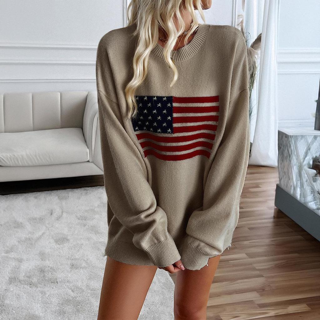 Diyun 2024 Autumn/Winter Women's Yarn-Dyed Independence Day Long-Sleeve Casual Sweater