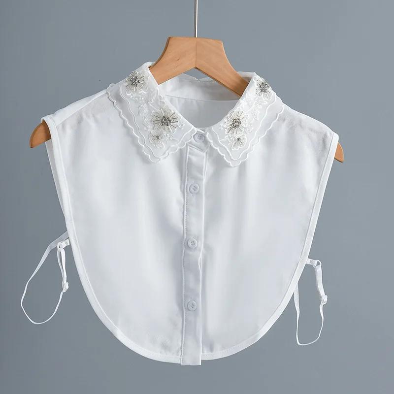 Vintage Handmade Beads Shirt Detachable Collar for Women and Mens Formal Suit Business Casual Fake Collar Decorative