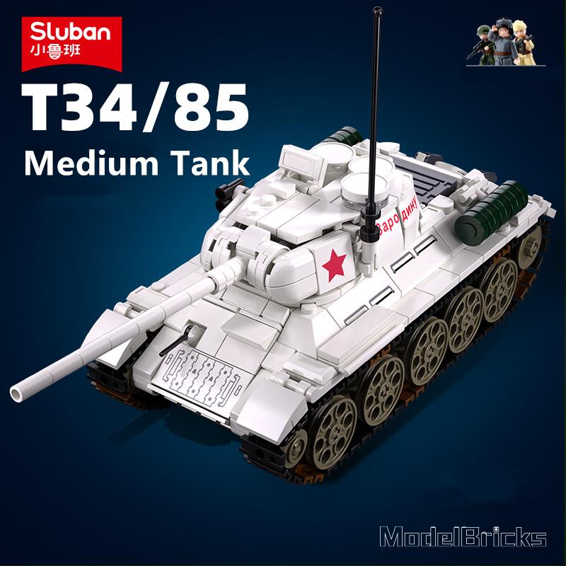 Non-Toxic 518Pcs T34-85 Medium Tank Building Blocks Ww2 Heavy Tank Chariot Soldier Figures Model Bricks Set Educational Toys Gifts For Kid