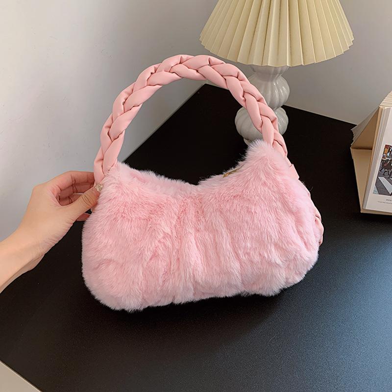 Нишевая плюшевая сумка, новая популярная модная меховая сумка подмышкой, однотонная простая женская сумка через плечо прилив