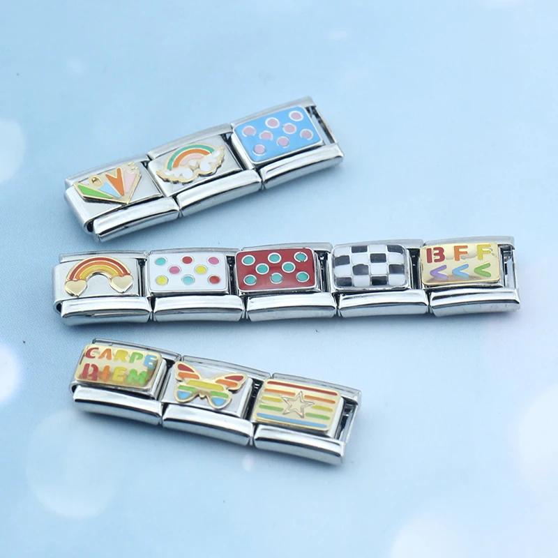 New Original Daisy Colour Love Butterfly Star Charm Italian Links Fit 9mm Bracelet Stainless Steel Jewelry Making DJ512