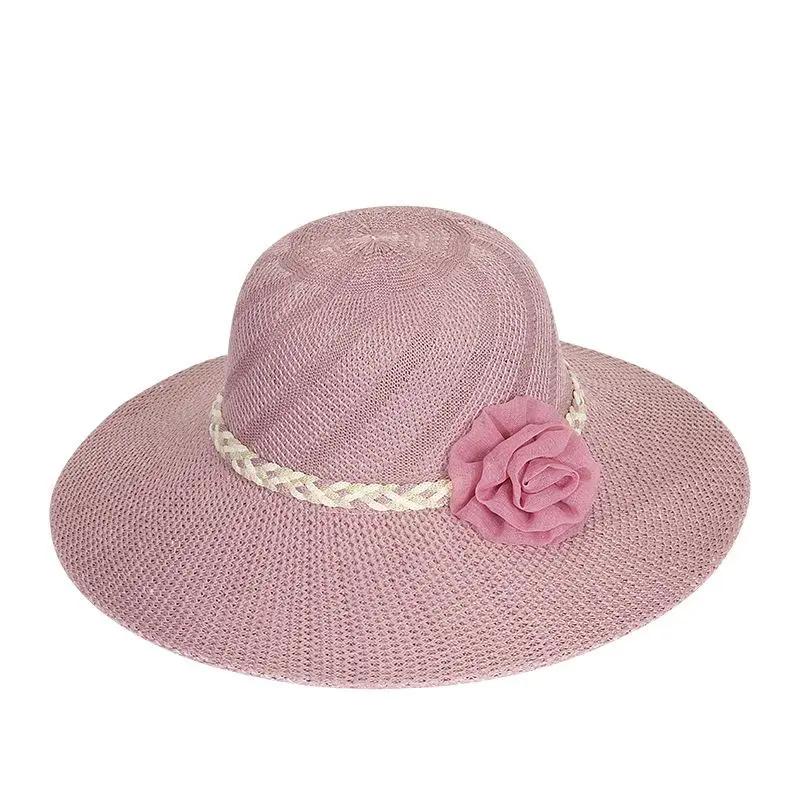 WTEMPO Women's Casual Elegant Summer Sunscreen Hats Solid Color Flower Wide Brim Outdoor Travel Beach Hats