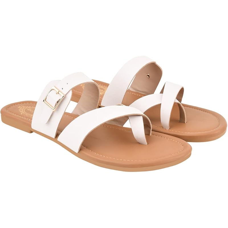Shoetopia Stylish Side Buckle Detailed White Flats For Women & Girls /Uk9
