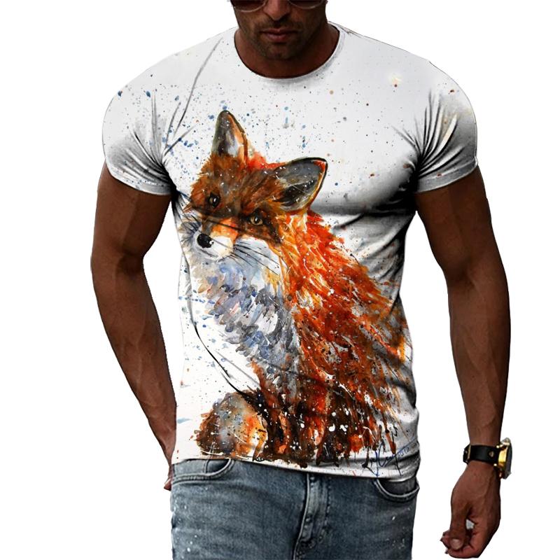 Fashion Personality Fox Graphic T Shirts Summer Men Casual Animal Pattern Printing T-shirt Hip Hop Harajuku Style T-shirt Top