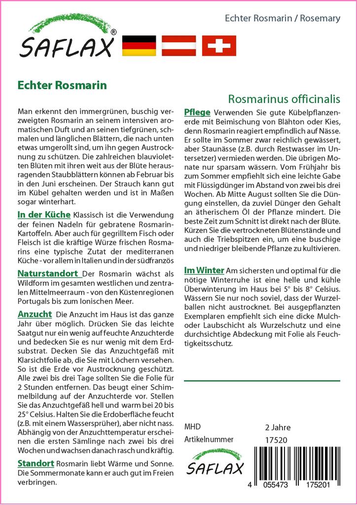SAFLAX Garden in the Bag - Розмарин - 100 семян - С субстратом в подходящем пакете-стойке - Rosmarinus officinalis