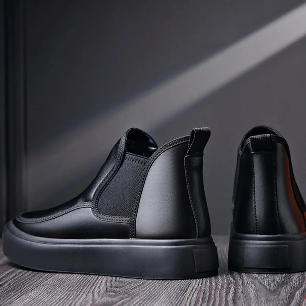 Ботинки мужские Dermis Мужская обувь Осень-зима Мужская обувь Теплая толстая подошва Высокий верх из коровьей кожи Нескользящие ботинки Челси Botas Hombre Piel