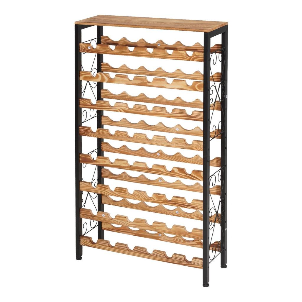 48 Bottle Wine Rack,8-Tier Iron Wine Bottle Holder With Wood Table Top,Freestanding Floor Display Wine Storage Shelves,For Kitchen Pantry, Cellar,