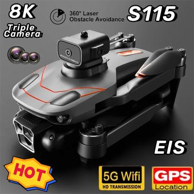 Новый S115 RC Дрон 8K Профессиональный трехкамерный широкоугольный позиционер для предотвращения препятствий Бесщеточный двигатель Складной квадрокоптер Подарочная игрушка