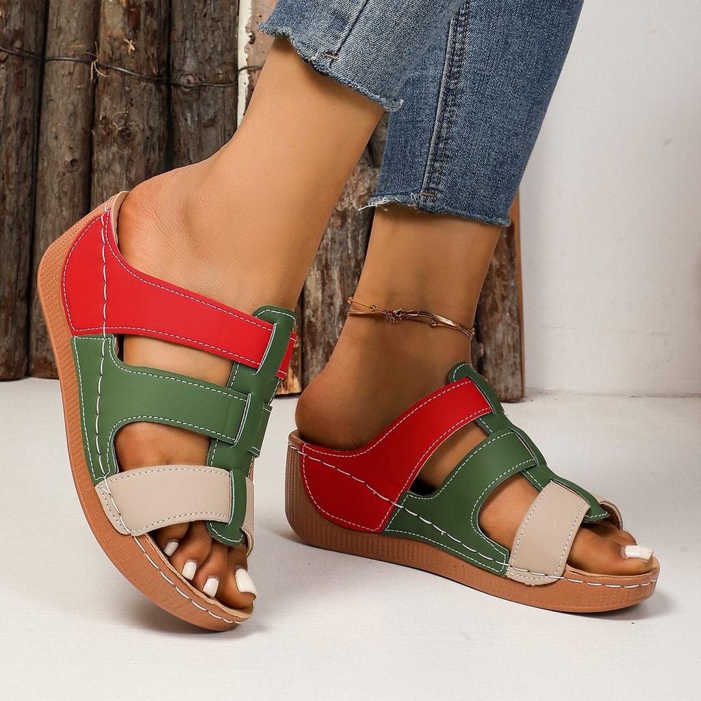 Цветовая гамма, полые шлепанцы на толстой подошве, женские, с отстрочкой, на танкетке, пляжные, крутые шлепанцы