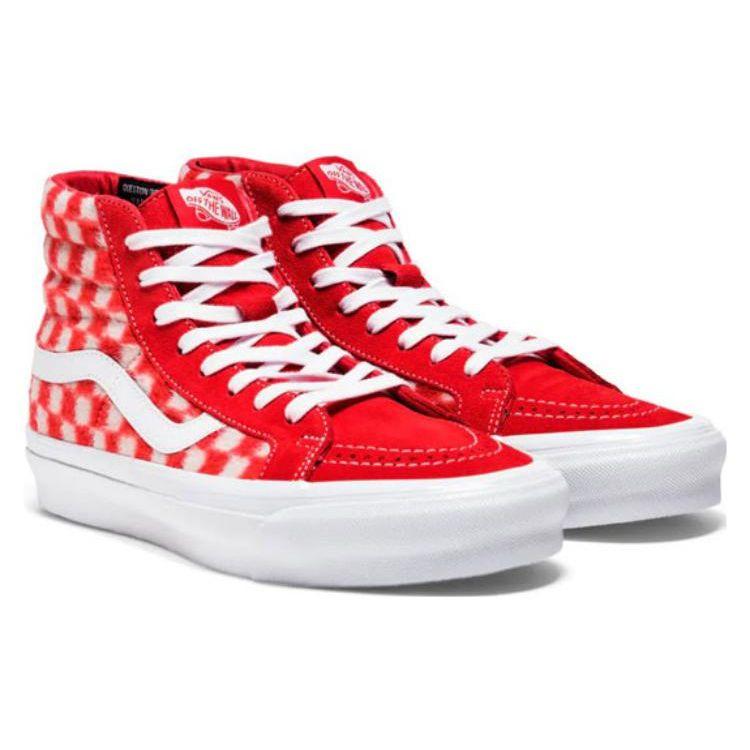 Vans Concepts X Sk8 Vault Og Lx Mohair High Top Skate Shoes Unisex Sneakers Red White Checkered VN0A4BVBY5