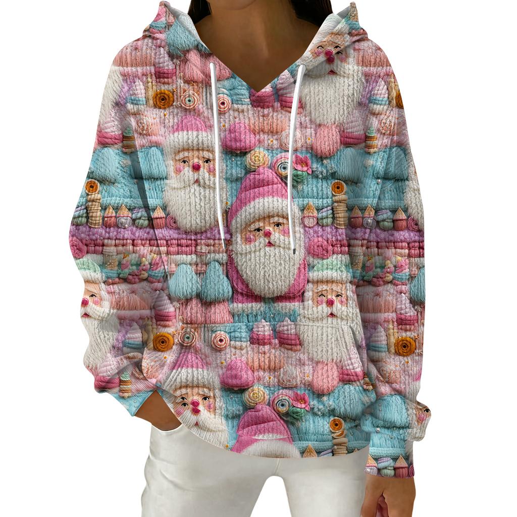 Женский модный повседневный пуловер с рождественским принтом, толстовка с капюшоном и длинными рукавами