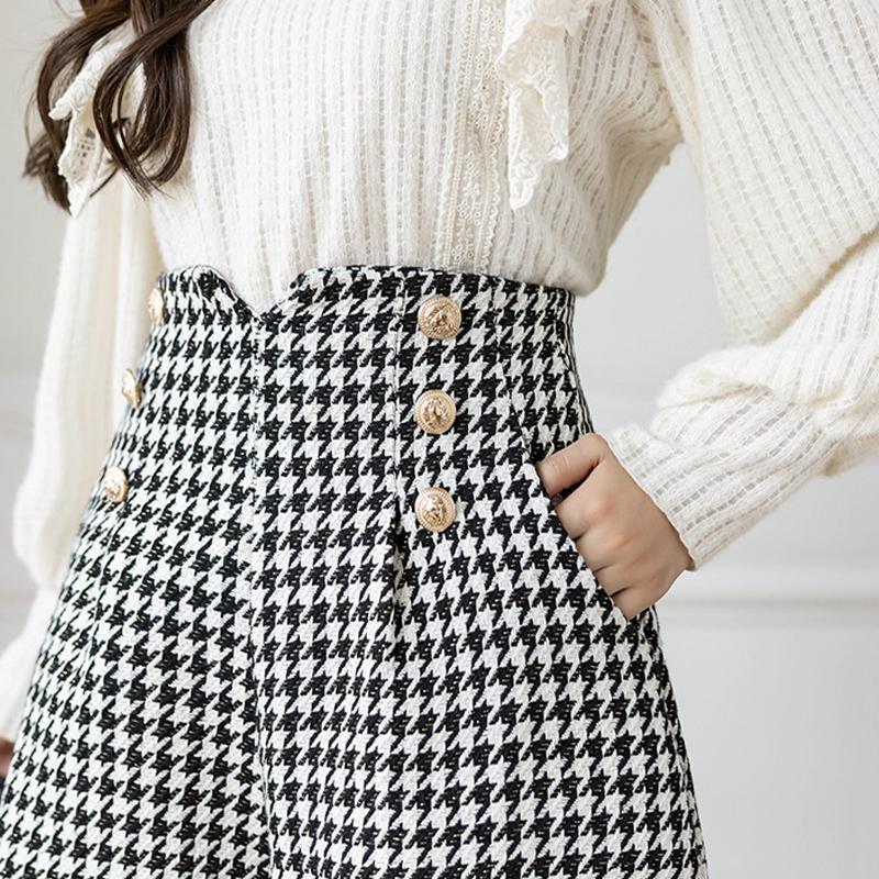 Shorts Women's High Waist Tweed A-line Casual Plaid Wide-leg Pants