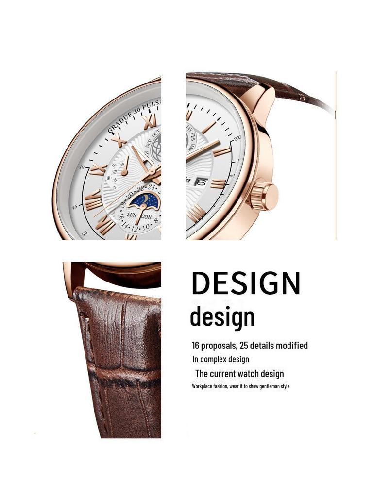 Швейцарские мужские кварцевые часы с кожаным ремешком - настоящие водонепроницаемые брендовые часы