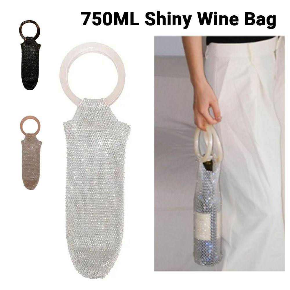 Rhinestone Mesh Wine Bottle Pouch Light Luxury Champagne Pouch Portable Insulated Cup Bag Travel