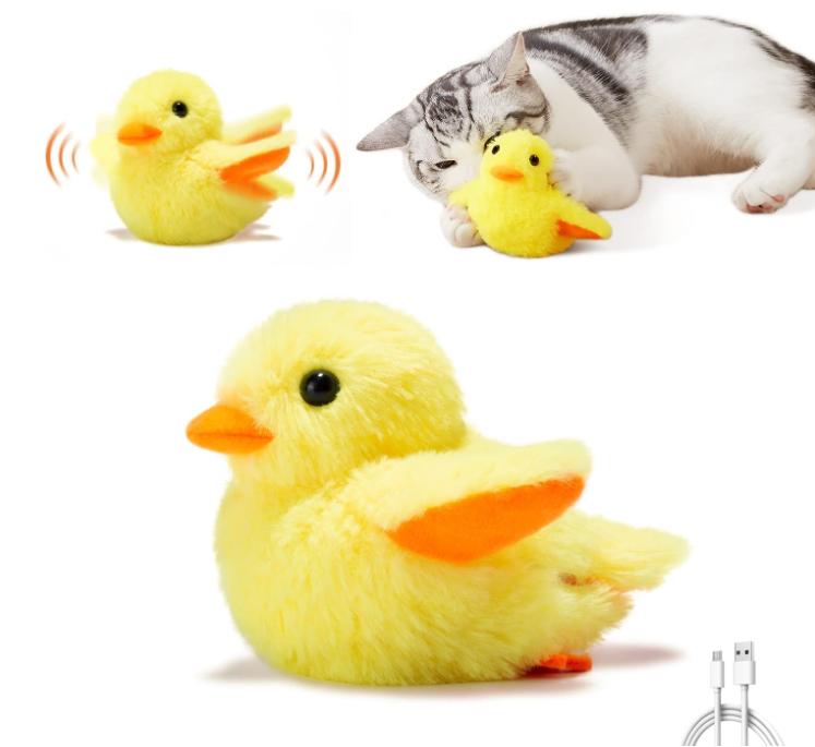 Rechargeable Flapping Duck Cat Toys USB Charge Electric Duck Touch Activated Kitten Toy Plush Interactive Moving Cat Toy