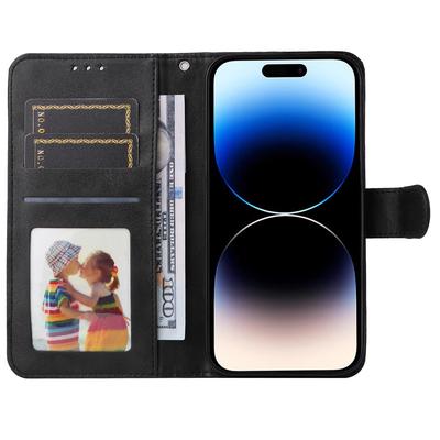 Противоударный чехол-книжка с текстурой телячьей кожи для iPhone 15 Pro Max, PU кожаный кошелек, чехол-подставка для телефона