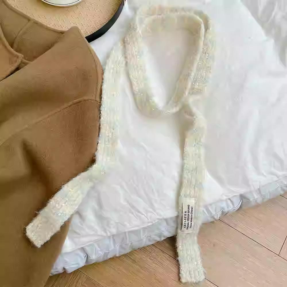 Slender And Long Y2K Striped Plush Scarf Female Niche Design Sense Hot Girl Decorated Scarf