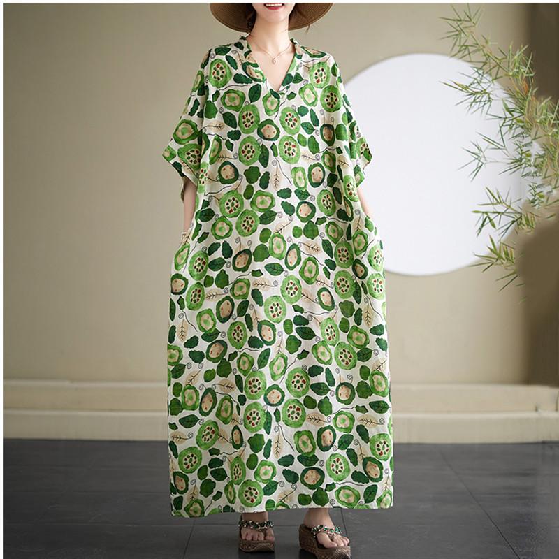 Новое хлопковое винтажное платье с цветочным принтом больших размеров с короткими рукавами для женщин, повседневное свободное длинное летнее платье макси