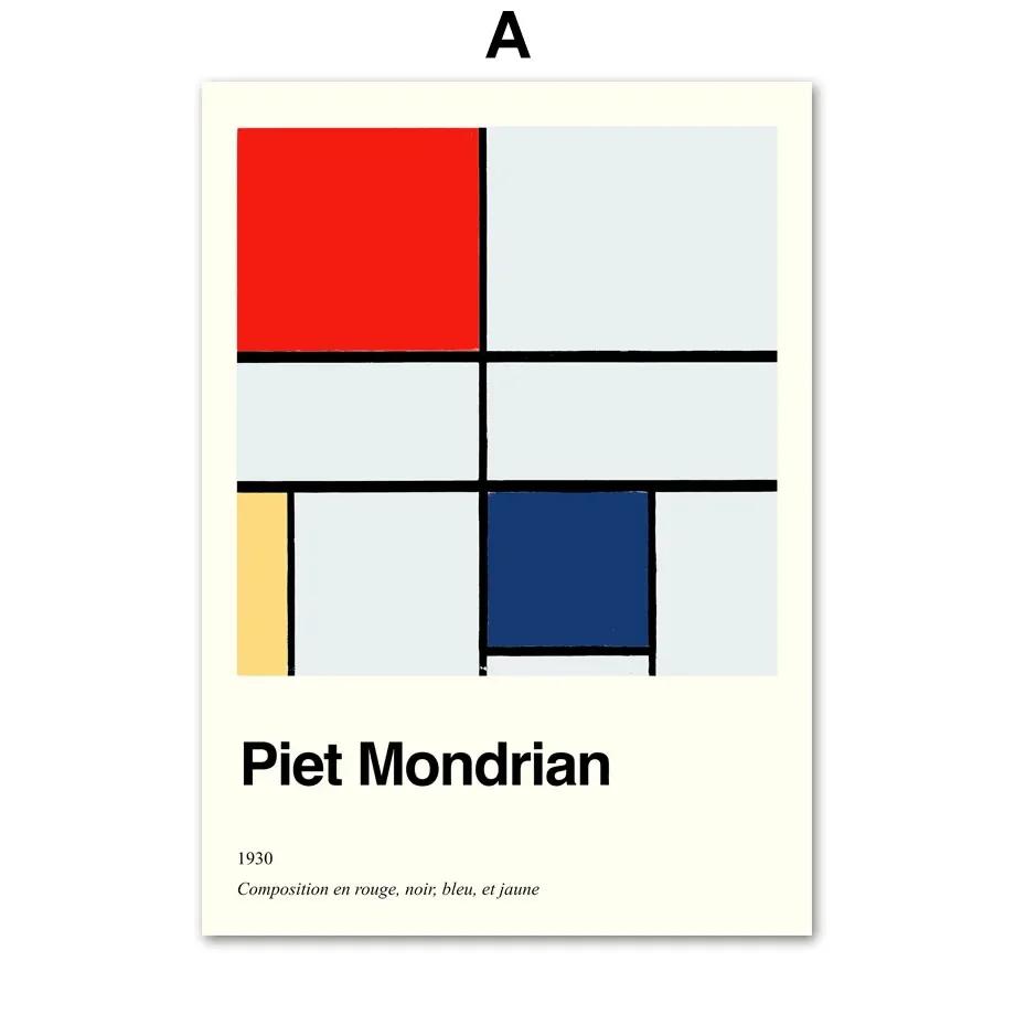 Piet Mondrian Exhibition Poster Modern Abstract Geometric Wall Prints Canvas Nordic Pictures For Living Room Decor