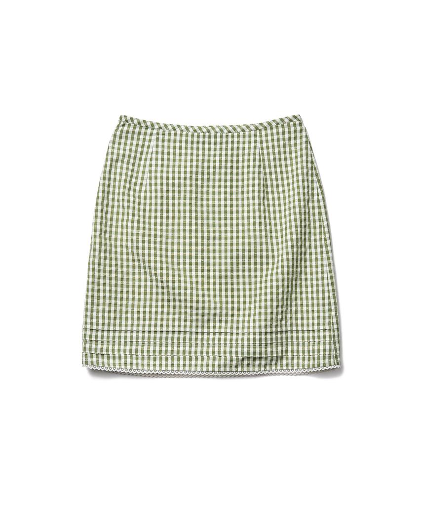 Tudment Gingham Check Midi Skirt_Olive