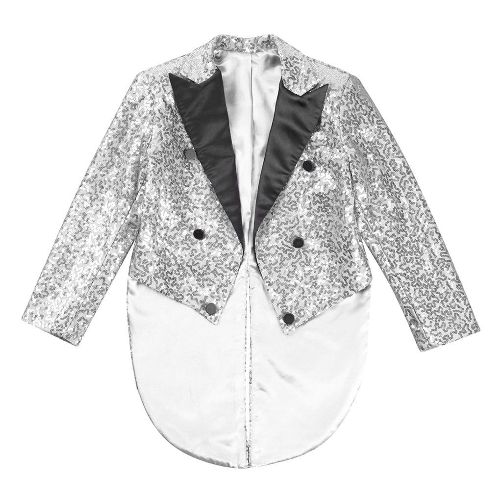 Детский фрак с блестками для мальчиков, детские костюмы джентльмена, блейзер для магических представлений, официальный костюм, свадебное платье для мальчика, пальто