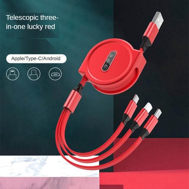 3 In 1 Charging Cable Retractable USB Charge 2.4A Fast Charging Portable Cable Micro Type-C for iPhone