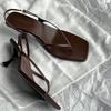 Retro Square Toe Clip Toe Sandals Kitten Heel Back Strap Brown Solid Concise French Style Sexy Fashion Women Shoes Summer Casual
