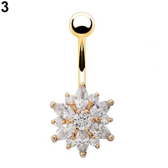 Женское кольцо-штанга для пирсинга пупка с цветами из страз Body Piercing Jewelry Charm KTJ