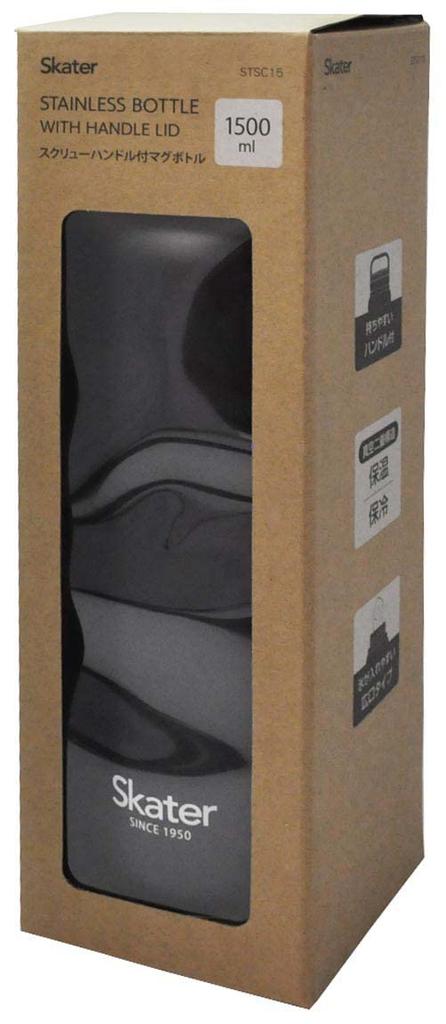 Skater Кружка-бутылка из нержавеющей стали 1500 мл с винтовой ручкой Skater Черная Термо/Холодная STSC15-A