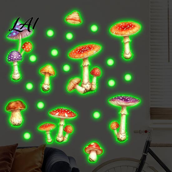 Wall Murals Glow in The Dark Mushroom Sticker Watercolor Woodland Fantasy Decor for Bedroom Decal Girls Bedroom Nursery Living Room Classroom,
