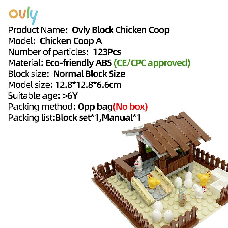 Ovly Farm Chicken Coop DIY Building Block MOC Parts Set with Chick House Animals Dog House Nest Kit Kids Gift with Manual