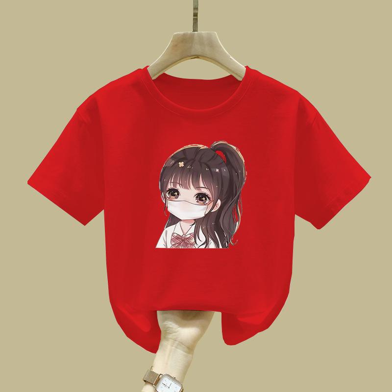 Little Girl Modal Fabric Tshirt New Spring Casual and Versatile Childrens Casual Shortsleeved Summer polyester fabric