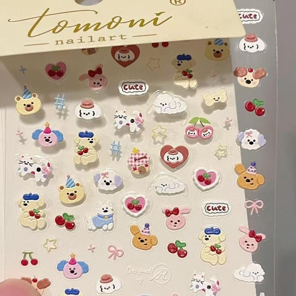Dopamine Style Waterproof Animal, Bow & Cherry Nail Art Stickers for Kids