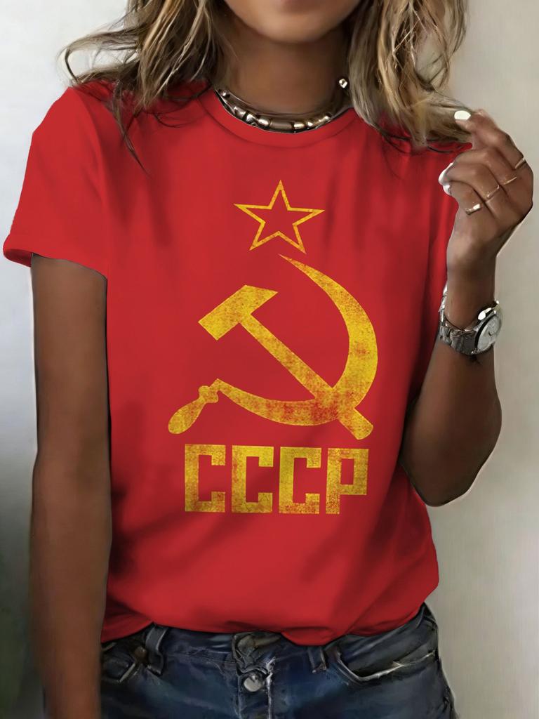Русские Футболки СССР Цветочный 3D Принт Женская Футболка с Коротким Рукавом с Круглым Вырезом Оверсайз Харадзюку Футболки Y2k Топы Женская Одежда