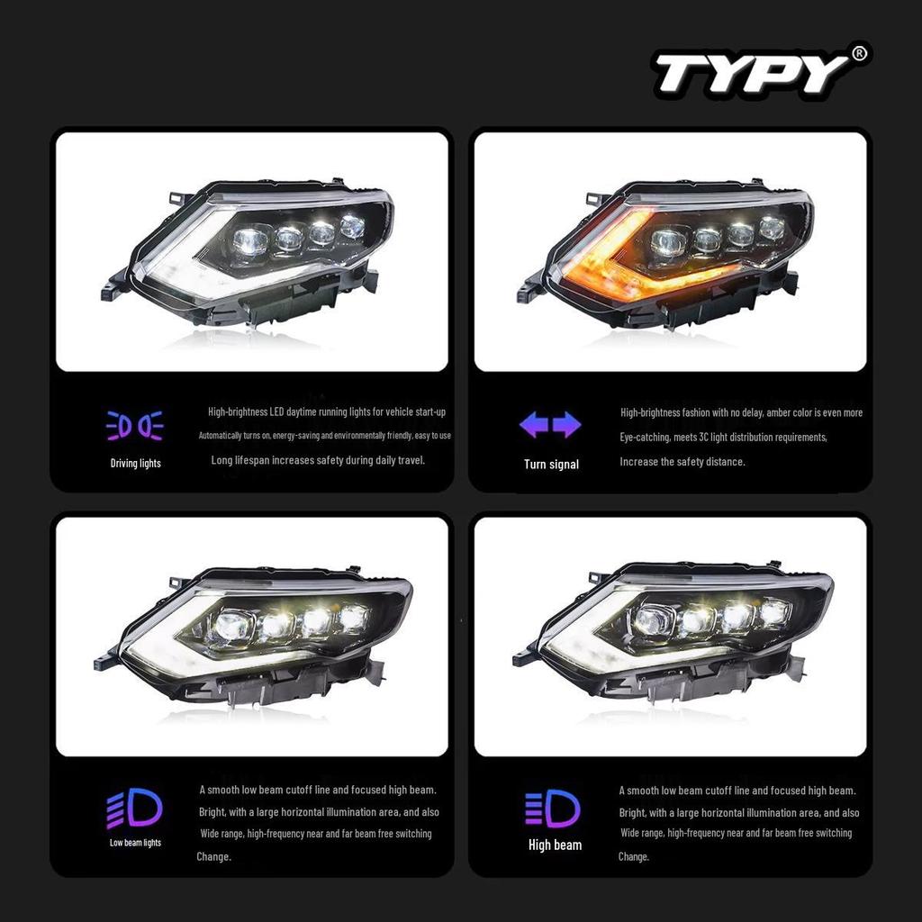 Светодиодная хрустальная сборка фары-проектора для Nissan X-Trail 17-22: Дневные ходовые огни и динамические указатели поворота