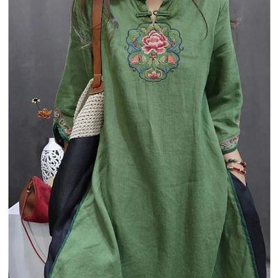 Женское ретро китайское вышитое платье-рубашка - Большой размер, Весна/Осень