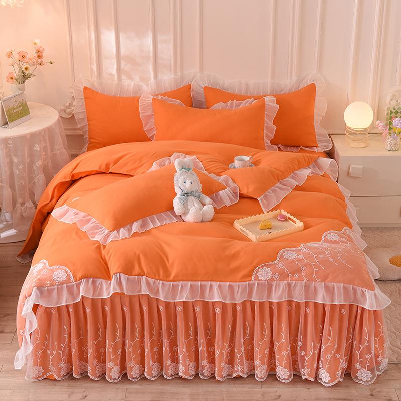 Princess Wind Washed Cotton Four-piece Chiffon Lace Quilt Cover Bed Skirt Bedding
