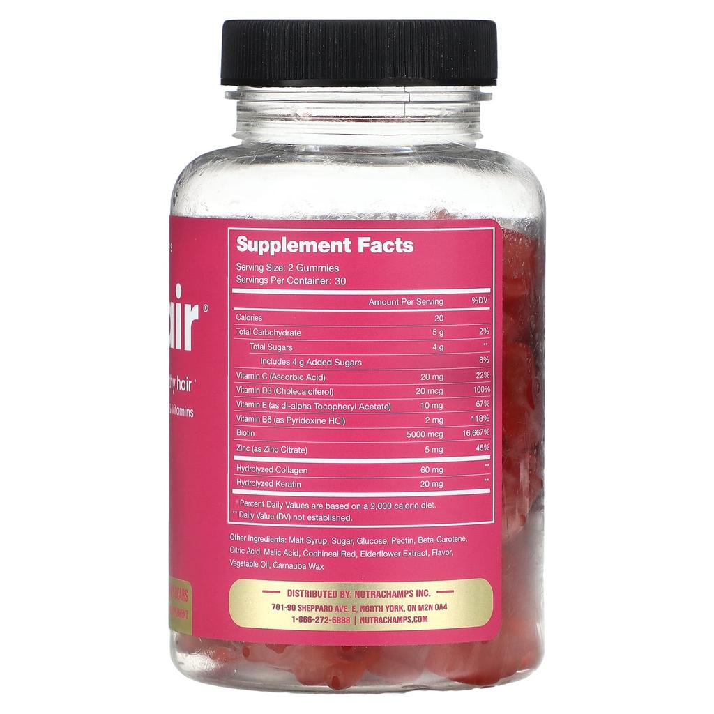 NutraChamps, Hairflair, натуральный ягодный микс, 60 жевательных мишек