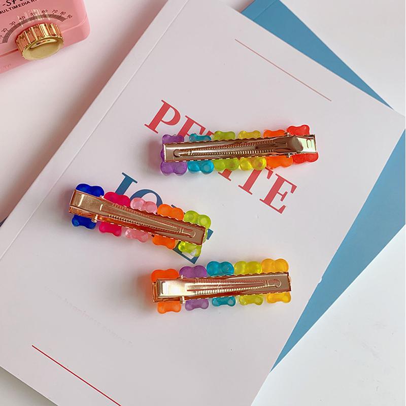Cute Bear Candy Color Hairpins Barrette Colorful Hair Clip Jelly Color Gummy Headwear Girls Women Hairpin Duckbill Clip Headwear