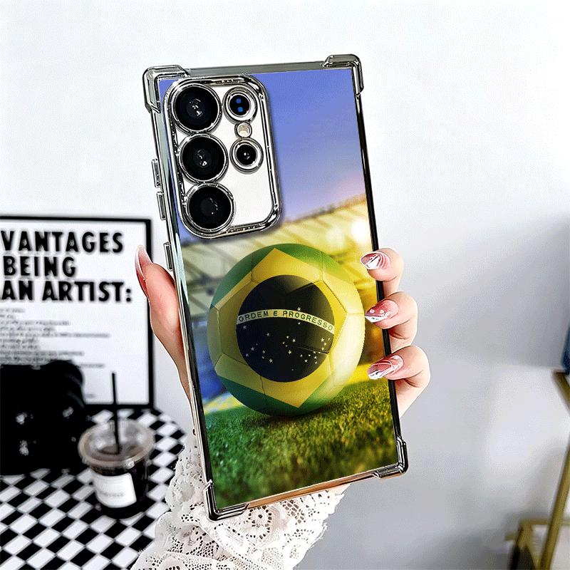 Brazil Brazilian Flag Plating Phone Case For Samsung Galaxy S24 S25 FE S26 Edge S23 Ultra S22 S21 Plus S20 Anti-Fall Airabag Cov