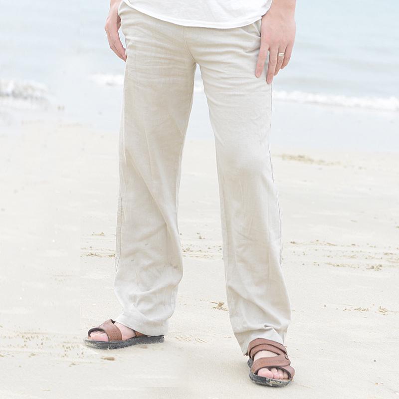 Men Casual Cotton Linen Wed Leg Thai Fisherman Loose Long Pant White Black Solid Color Autumn Summer M-3XL
