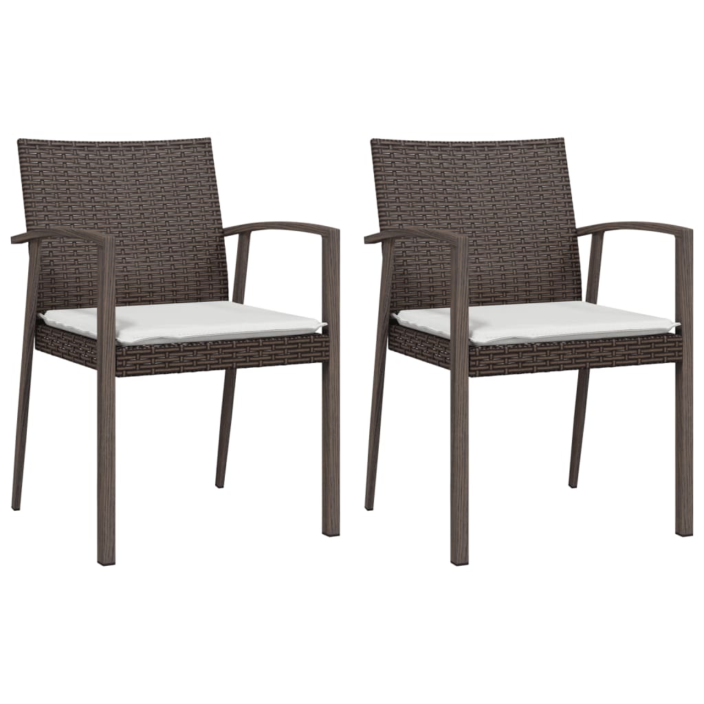 Garden Chairs with Cushions 2 pcs Brown 56.5 x 57 x 83 cm Poly Rattan