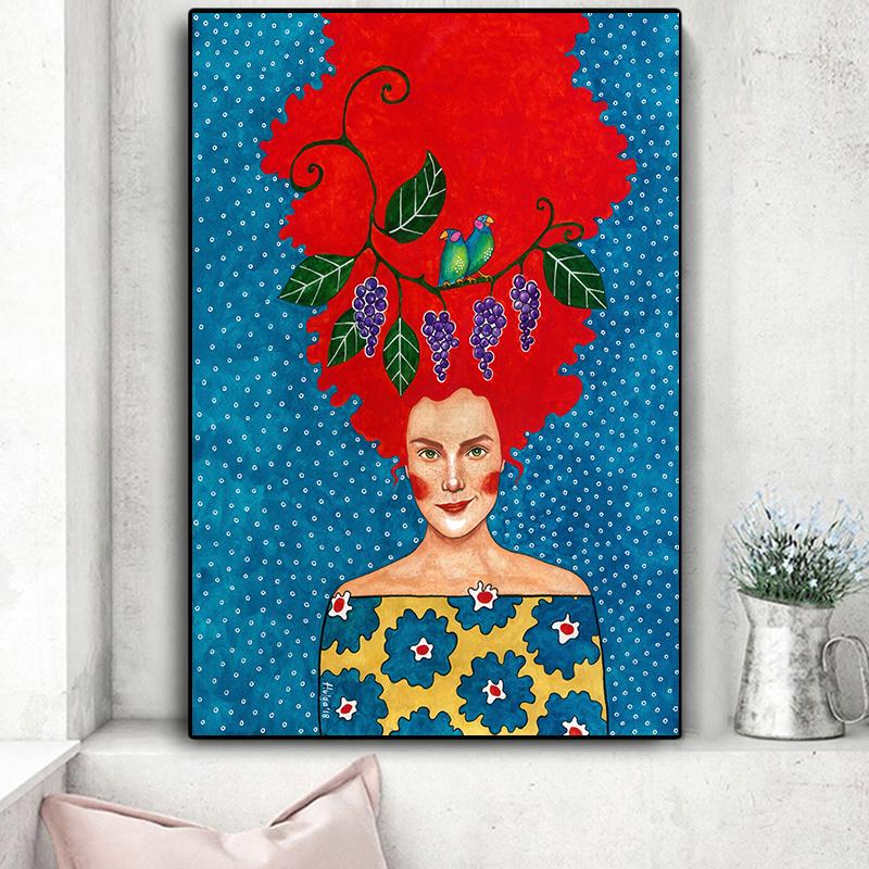 Винтажная абстрактная девушка, волосы, цветок, женская настенная живопись на холсте, модный плакат на скандинавскую тему, настенные панно для гостиной, без рамы