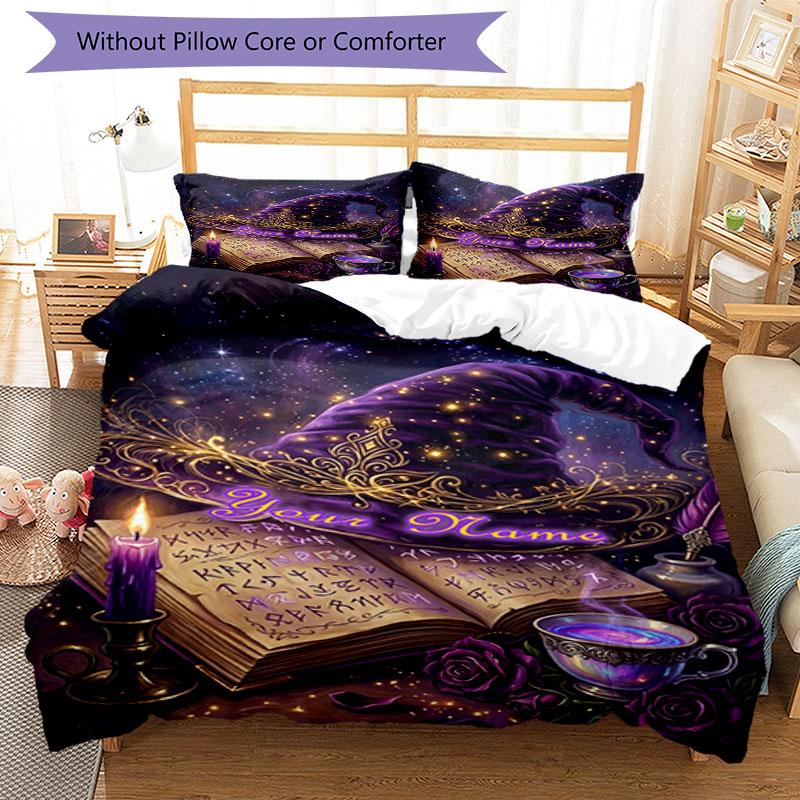 3PC Custom Name Spellbook" Bedding Set Duvet Cover Closure Includes 1 Duvet Cover & 2 Pillowcases for Bedroom