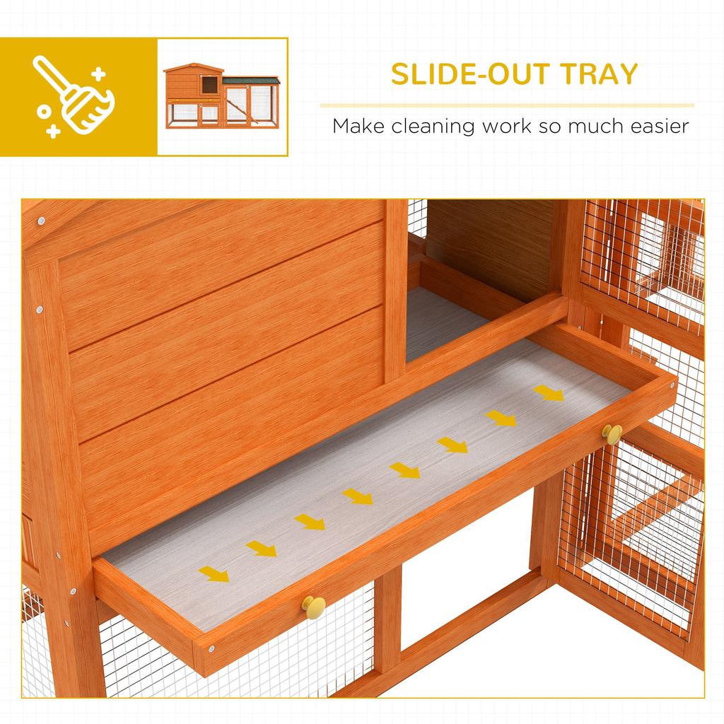 Two Tier Rabbit Hutch With Run Ramp Slide Out Tray For Garden Orange