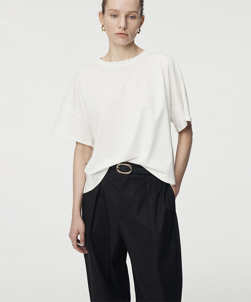 UMARMUNG Extra Long Staple Cotton Oval Silhouette Pants_Black