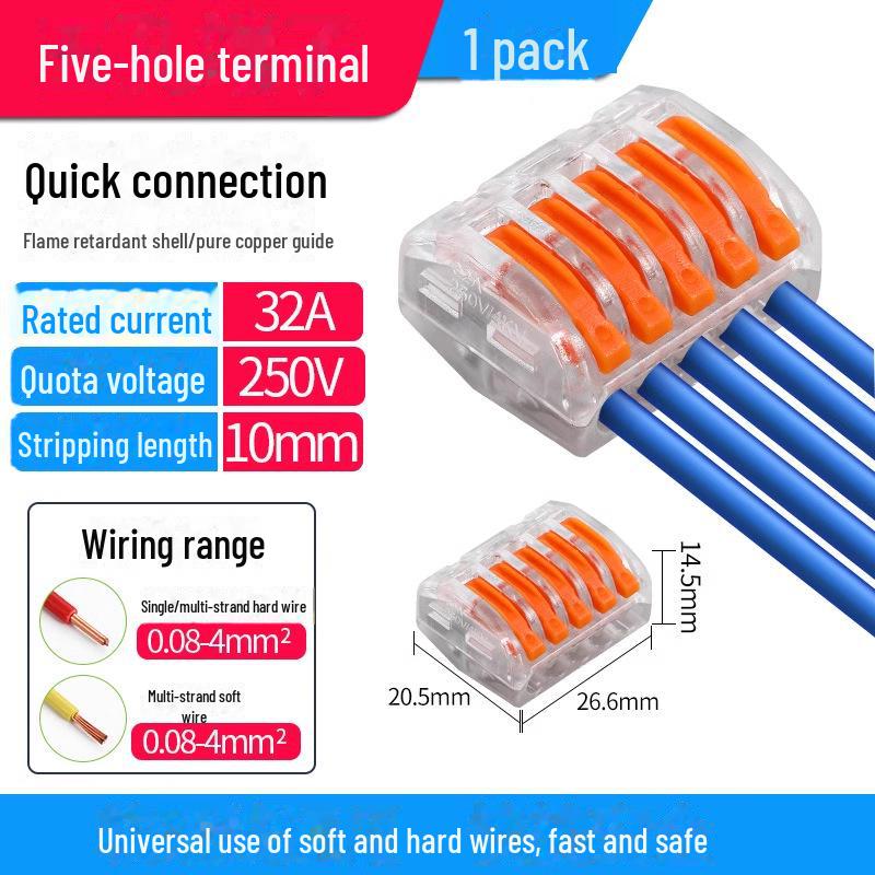 Быстроразъемный терминал PCT SPL-12345: 2-позиционный многофункциональный электрический соединитель для проводов 4 калибра, 2 входа, 2 выхода