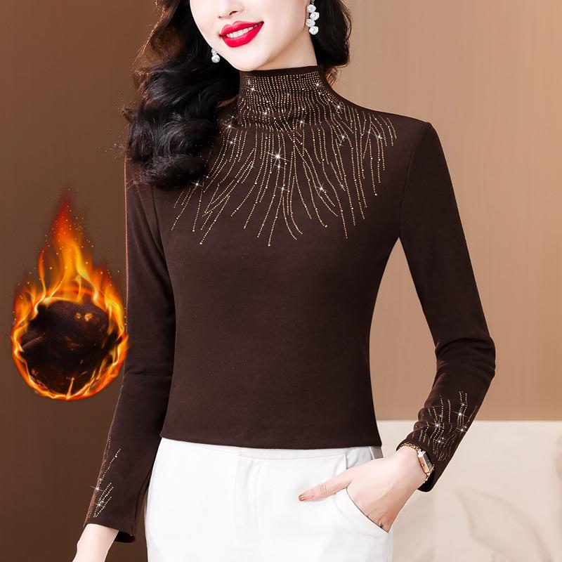 ПолуводолазкаHotDiamondBottomingShirtTopЖенскаязимняяноваянемецкаябархатнаяфутболкаForeignGasсдлиннымирукавами